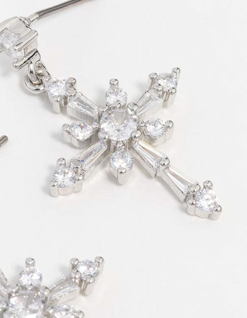 Silver Cubic Zirconia Cross Drop Earrings