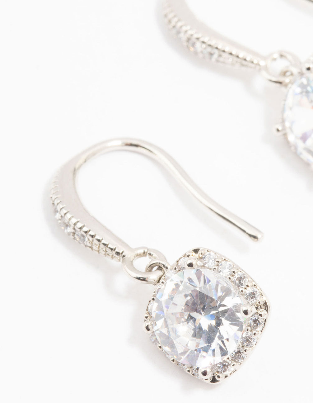 Silver Cubic Zirconia Square Drop Earrings
