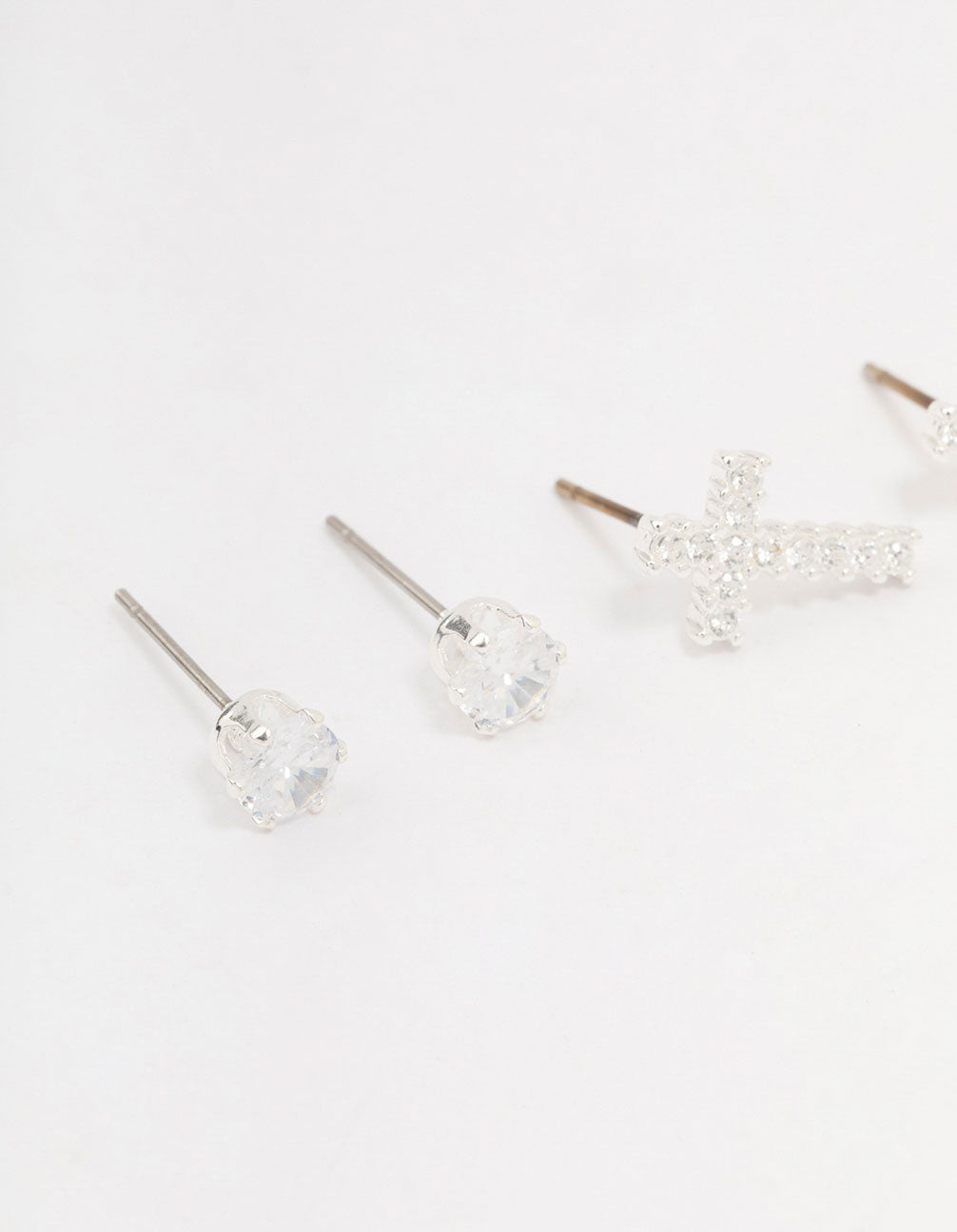 Silver Cubic Zirconia Multi Stud Earrings 3-Pack