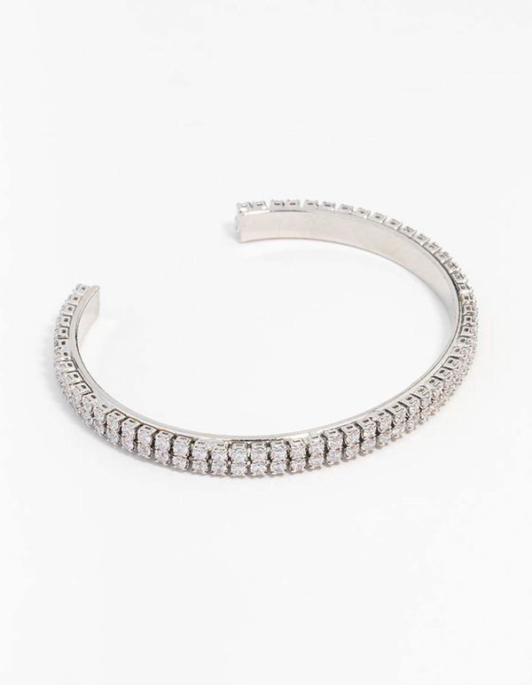 Silver Cubic Zirconia Double Wrist Cuff
