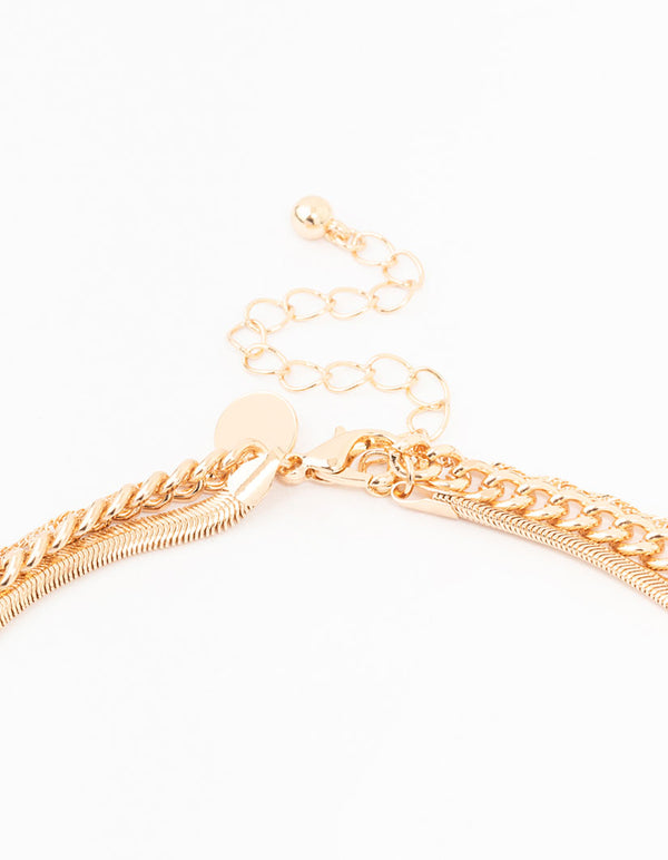 Gold Dazzling Rectangular Layered Necklace