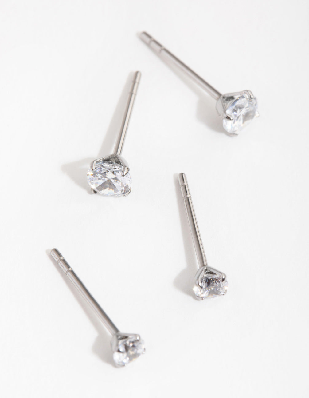 Surgical Steel Round  Cubic Zirconia Stud Earrings 2-Pack