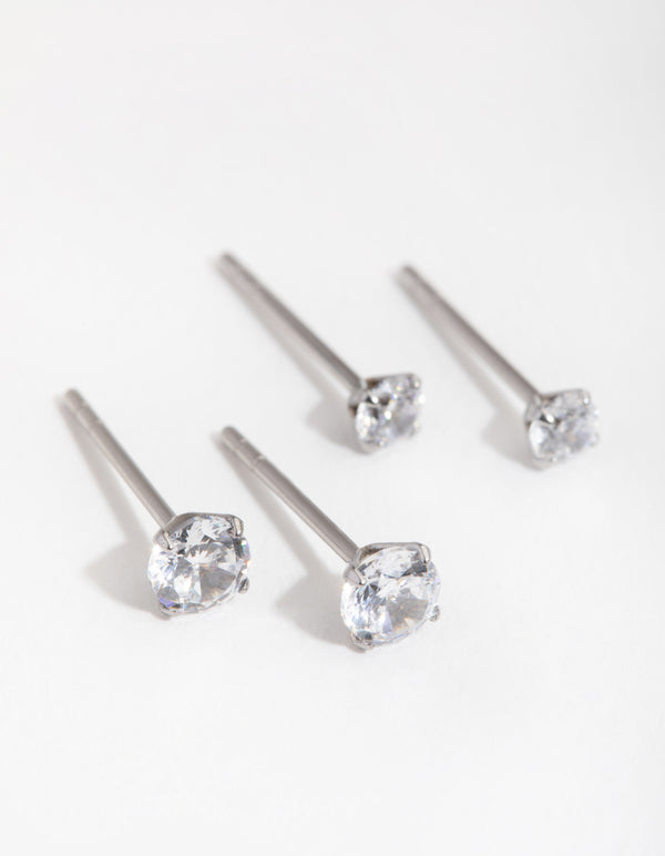 Surgical Steel Round  Cubic Zirconia Stud Earrings 2-Pack