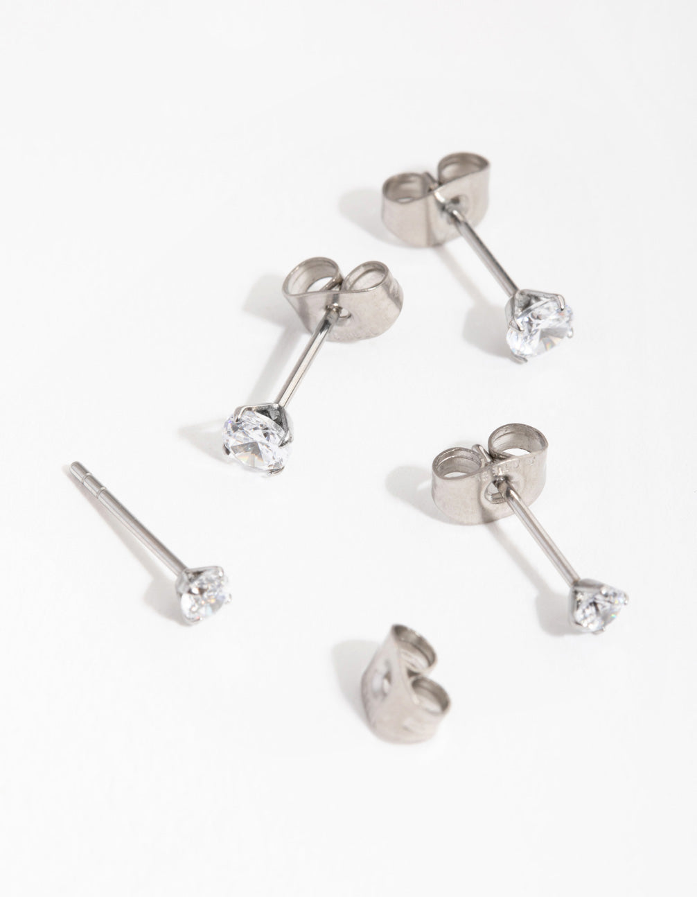 Surgical Steel Round  Cubic Zirconia Stud Earrings 2-Pack