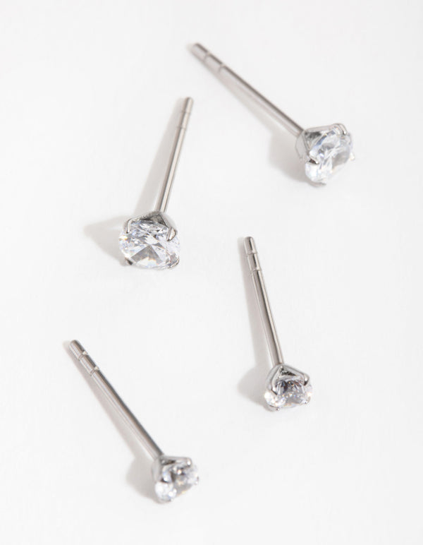 Surgical Steel Round  Cubic Zirconia Stud Earrings 2-Pack