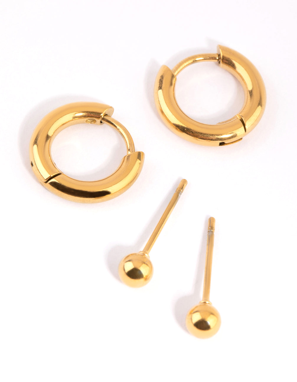 Gold Plated Surgical Steel  Stud & Huggie Earrings 2-Pack