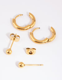Gold Plated Surgical Steel  Stud & Huggie Earrings 2-Pack - link has visual effect only