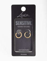 24 Carat Gold Plated Surgical Steel Diamante Huggie Earrings - link has visual effect only