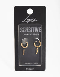 24 Carat Gold Plated Titanium Light Belt Huggie Earrings - link has visual effect only