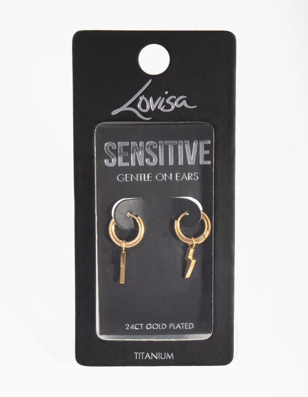 24 Carat Gold Plated Titanium Light Belt Huggie Earrings