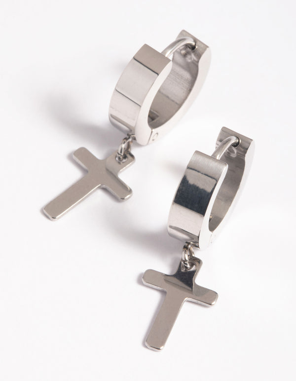 Surgical Steel Cross Huggie Earrings
