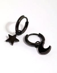 Matte Black  Surgical Steel Celestial Huggie Earrings - link has visual effect only