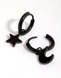 Matte Black  Surgical Steel Celestial Huggie Earrings - link has visual effect only