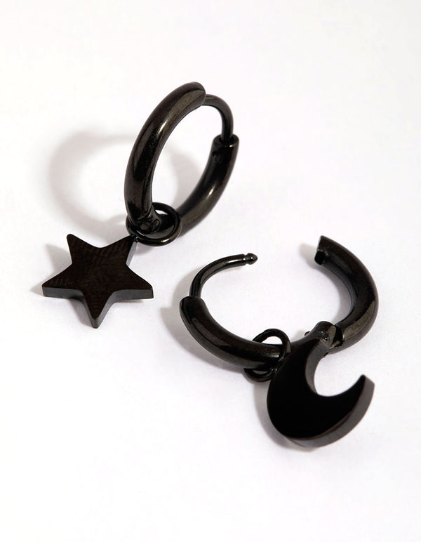 Matte Black  Surgical Steel Celestial Huggie Earrings