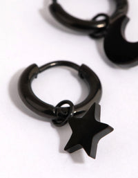 Matte Black  Surgical Steel Celestial Huggie Earrings - link has visual effect only