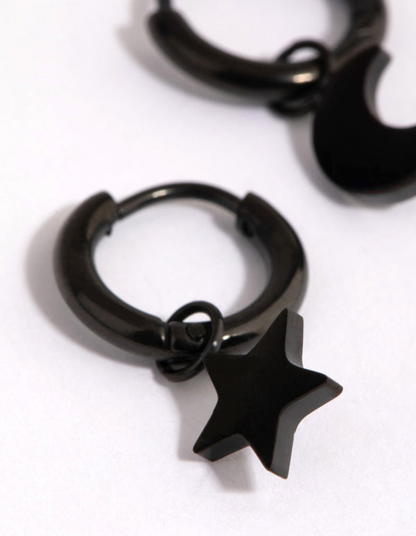 Matte Black  Surgical Steel Celestial Huggie Earrings