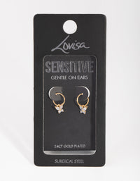 24 Carat Gold Plated Surgical Steel Butterfly Sleeper Earrings - link has visual effect only