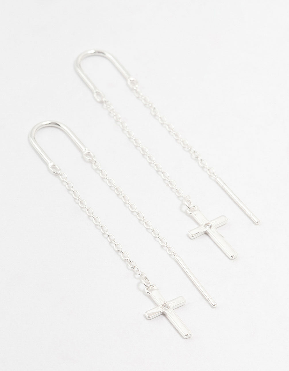 Sterling Silver Thread Through Cross Drop Earrings