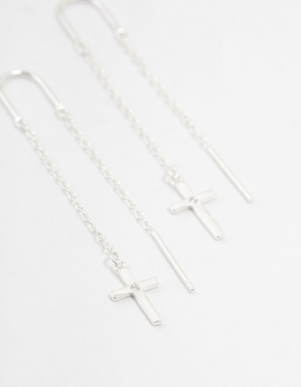 Sterling Silver Thread Through Cross Drop Earrings