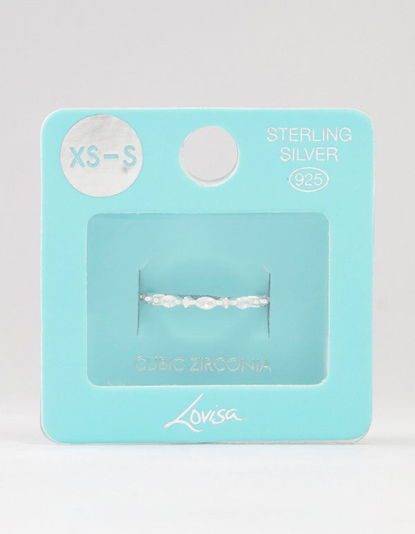 Sterling Silver Cubic Zirconia Alternating  Marquise Round Ring