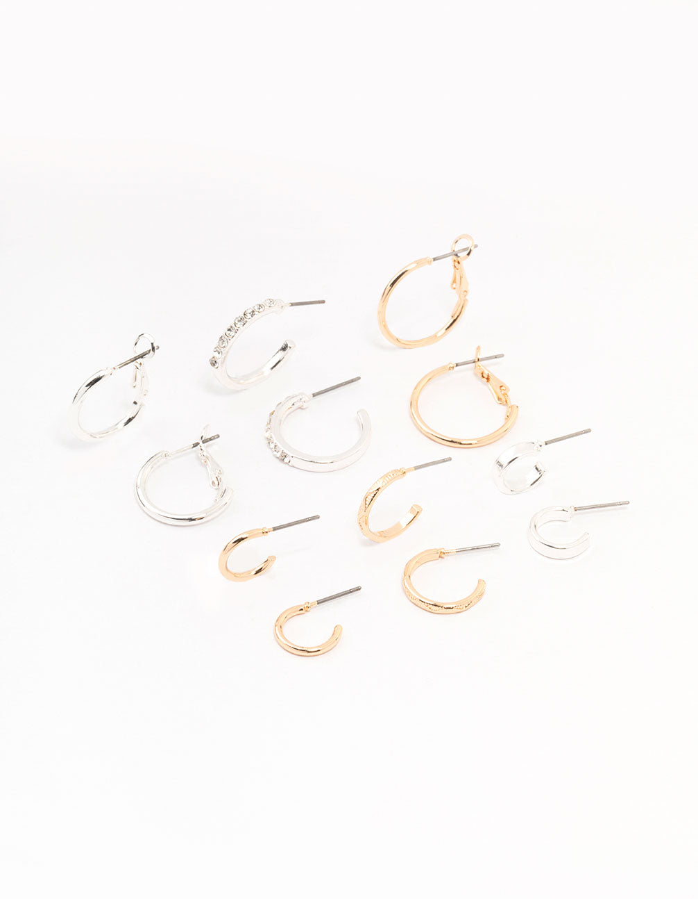 Mixed Metals Diamante Sleeper Earrings 6-Pack