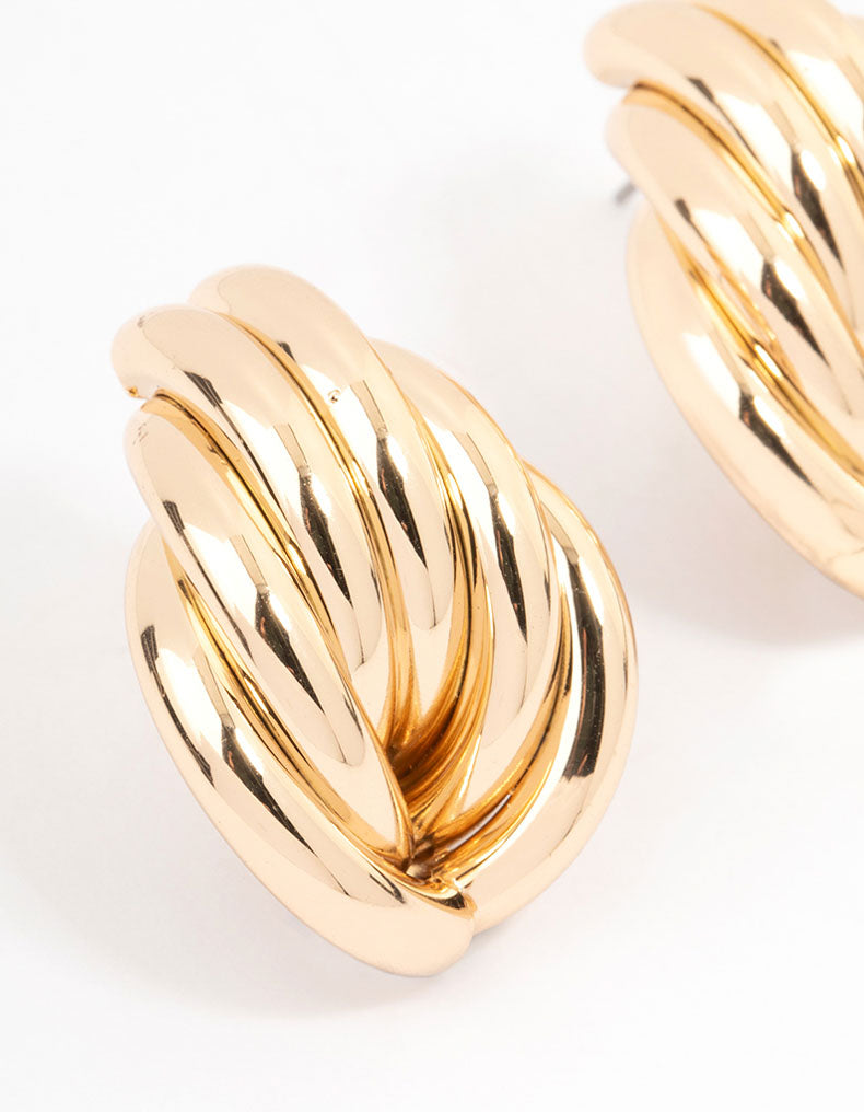 Gold Wrapped Knitted Stud Earrings