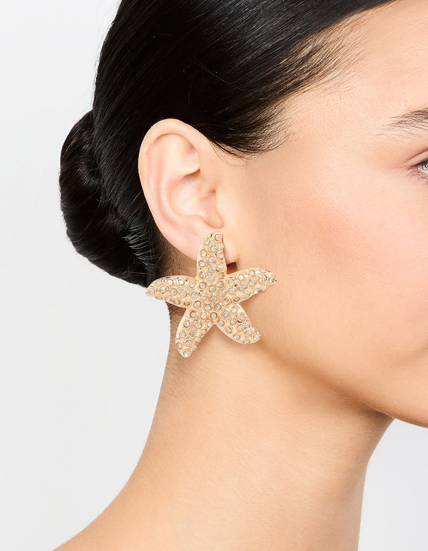 Large Diamante Starfish Stud Earrings