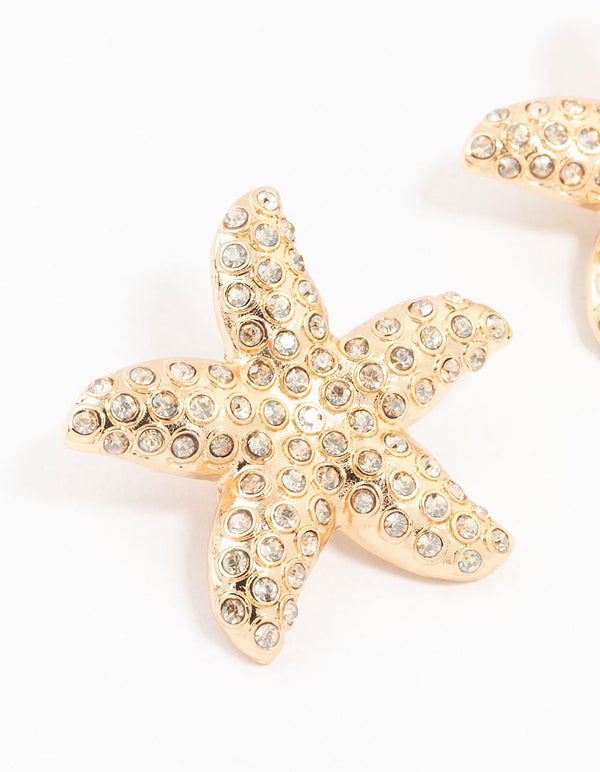 Large Diamante Starfish Stud Earrings