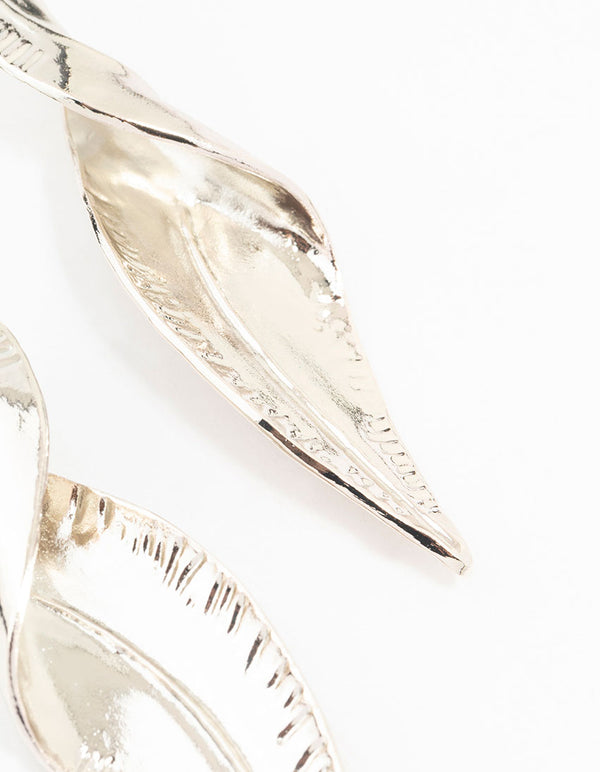 Silver Folded Leaf Stud Earrings