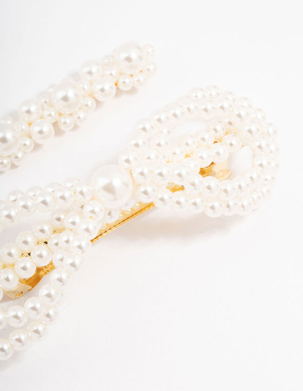 Gold Pearl Bow Hair  Sliders 2-Pack