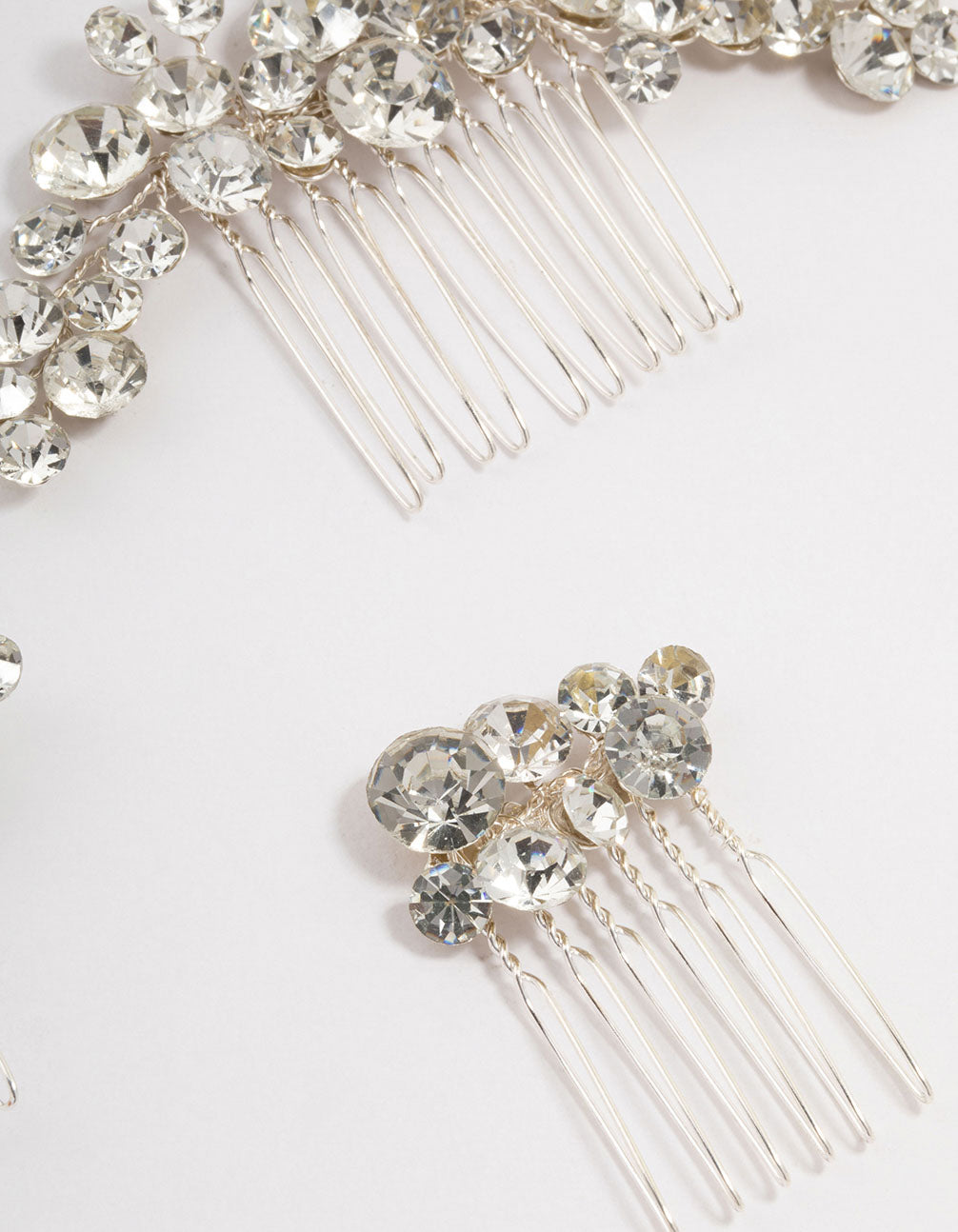 Silver Crystal Cluster Mixed Combs & Bridal Pins Pack