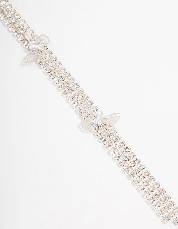 Silver Floral Diamante Butterfly Clip