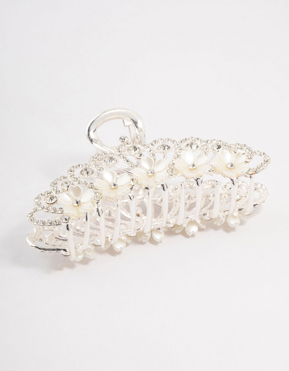 Ornate Silver Diamante & Flower Claw Clip