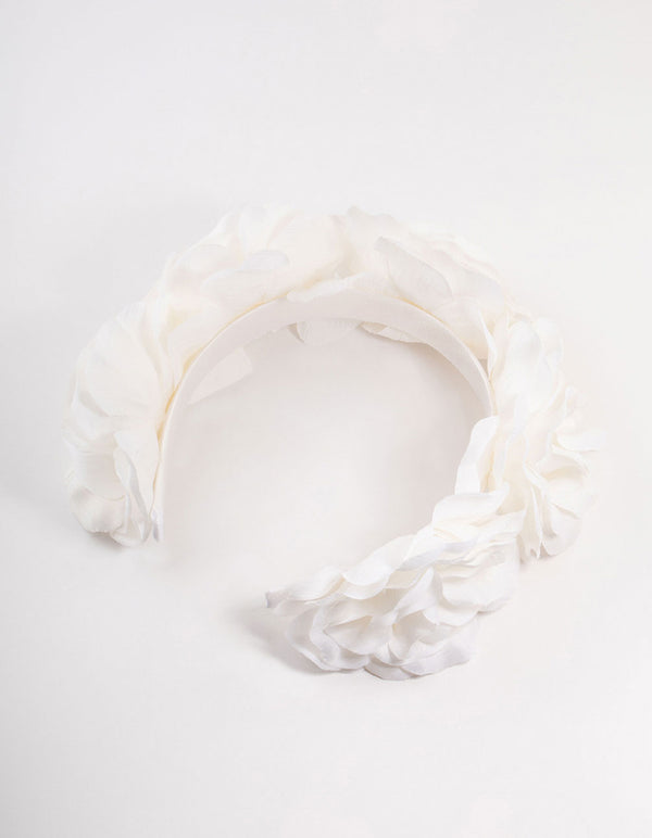 White Oversized Fabric Flowers Headband