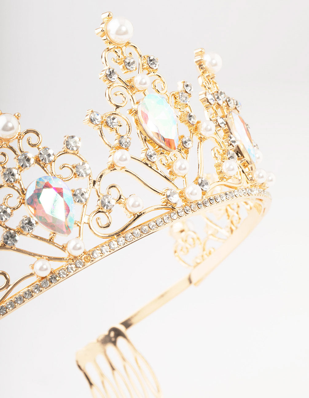 Gold Pear Shaped Stones & Pearls Tiara