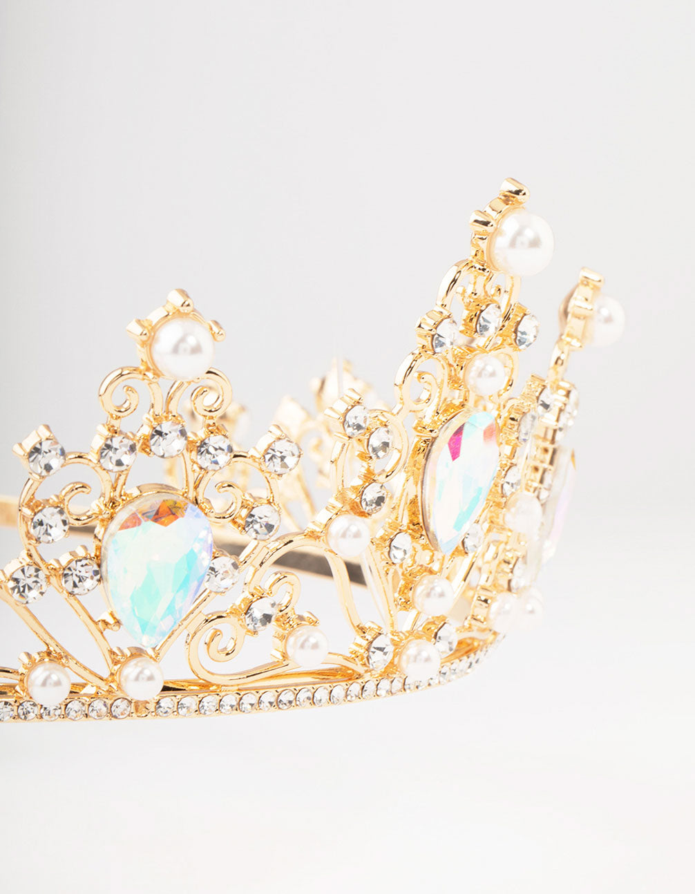 Gold Pear Shaped Stones & Pearls Tiara