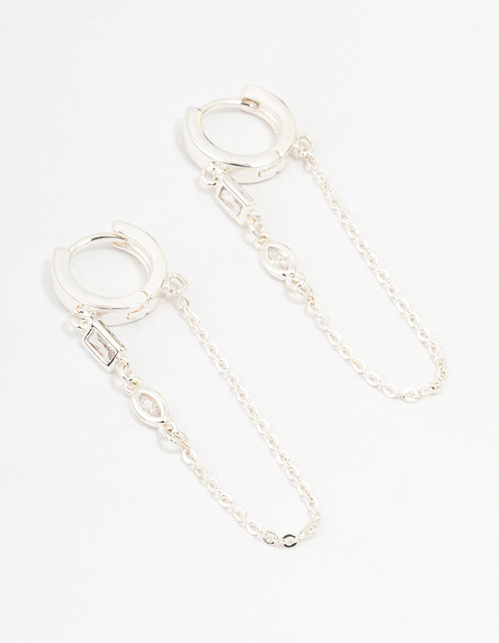 Silver Cubic Zirconia Mixed Shape Chain Earrings
