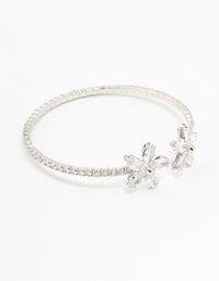 Silver Cubic Zirconia Flower Wrist Cuff - link has visual effect only