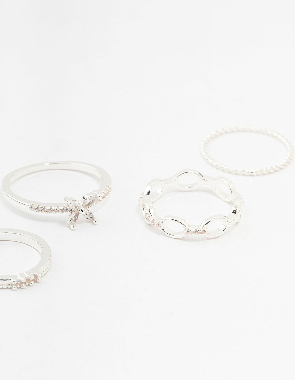 Silver Cubic Zirconia Butterfly Rings 5-Pack