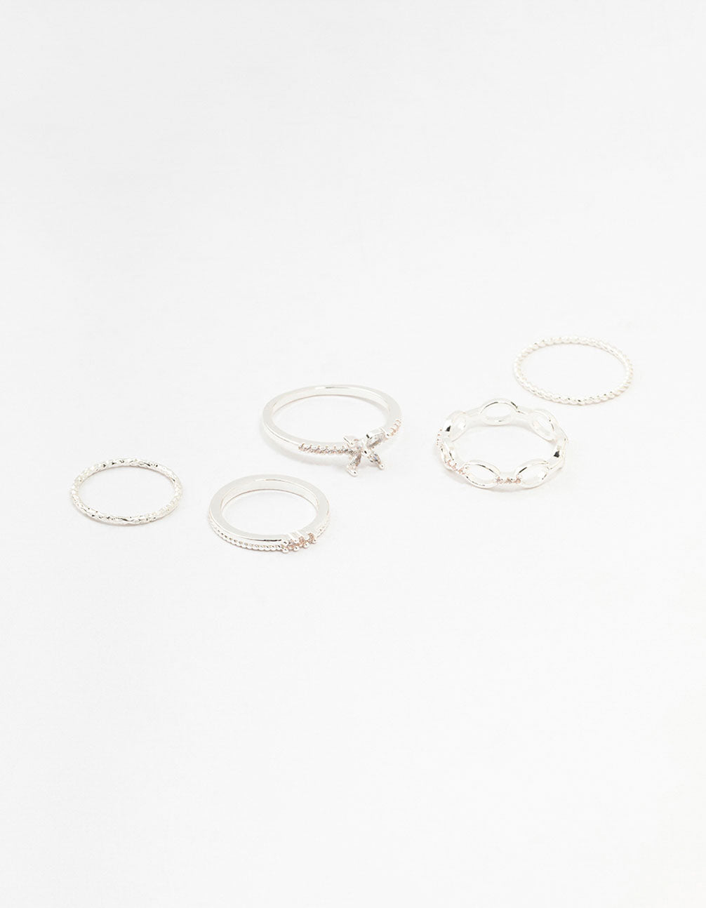 Silver Cubic Zirconia Butterfly Rings 5-Pack