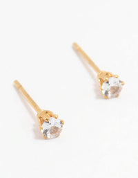 Waterproof Gold Plated Stainless Steel Cubic Zirconia Stud Earrings 3 MM - link has visual effect only