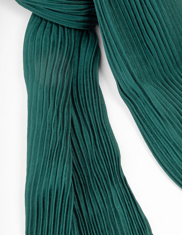 Pleated Green Satin Fabric Scarf