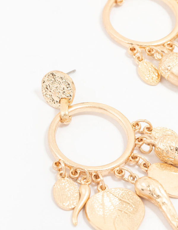 Mixed Gold Long Leaf Drop Earrings