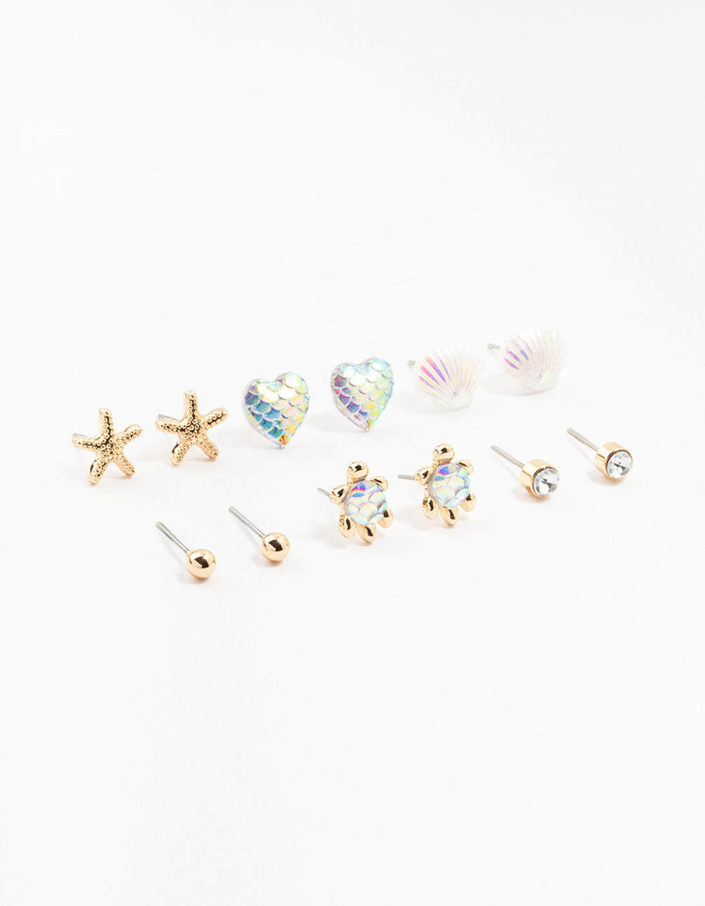 Kids Gold Sea Theme Stud Earrings 6-Pack