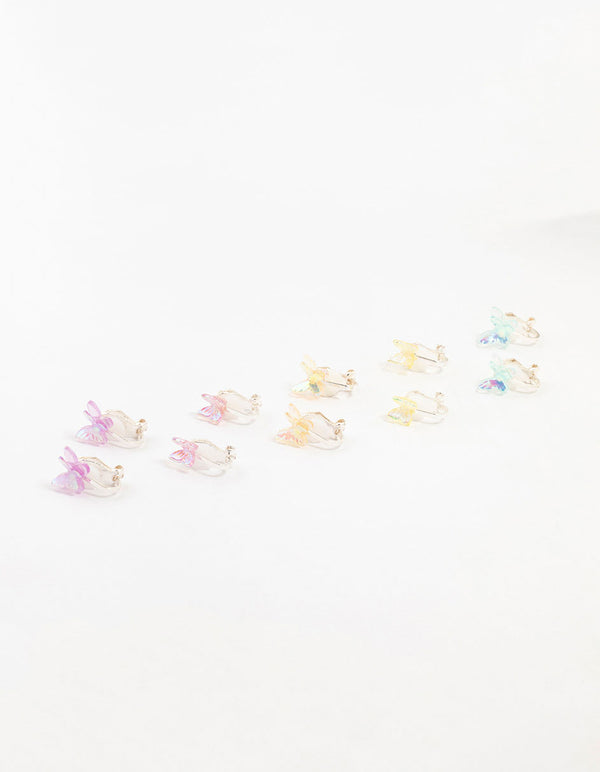 Kids Holographic Butterfly Silver Clip-On Earrings 5-Pack