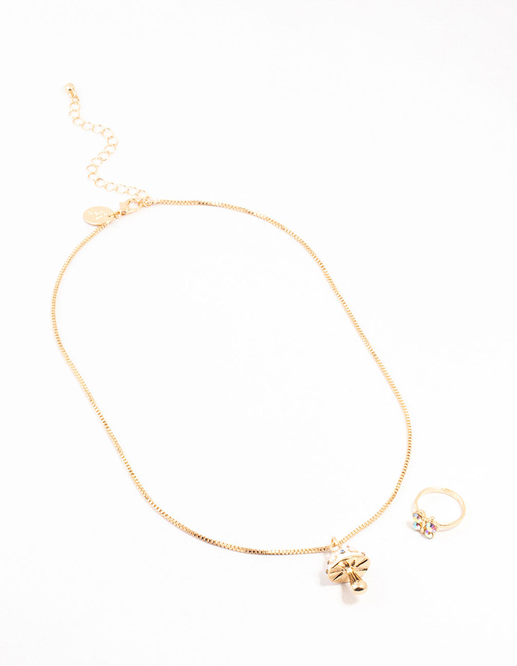 Kids Gold Mushroom Necklace & Ring Pack