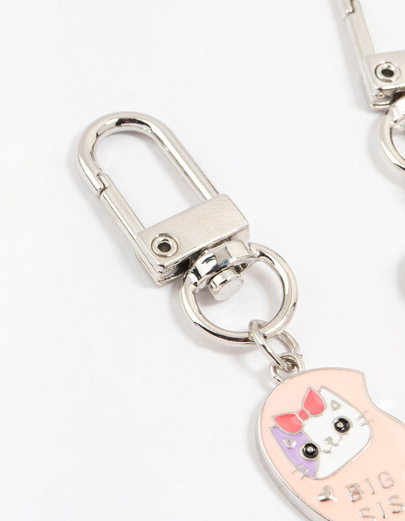 Kids Pink & Blue Sister Silver  Keyrings