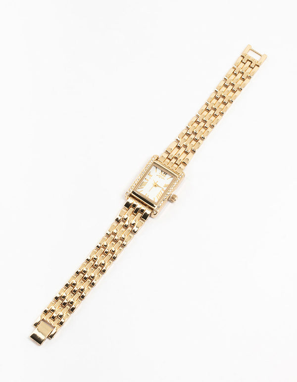 Gold Diamante Rectangle Watch