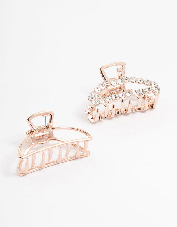 Rose Gold Diamante Claw Clip 2-Pack