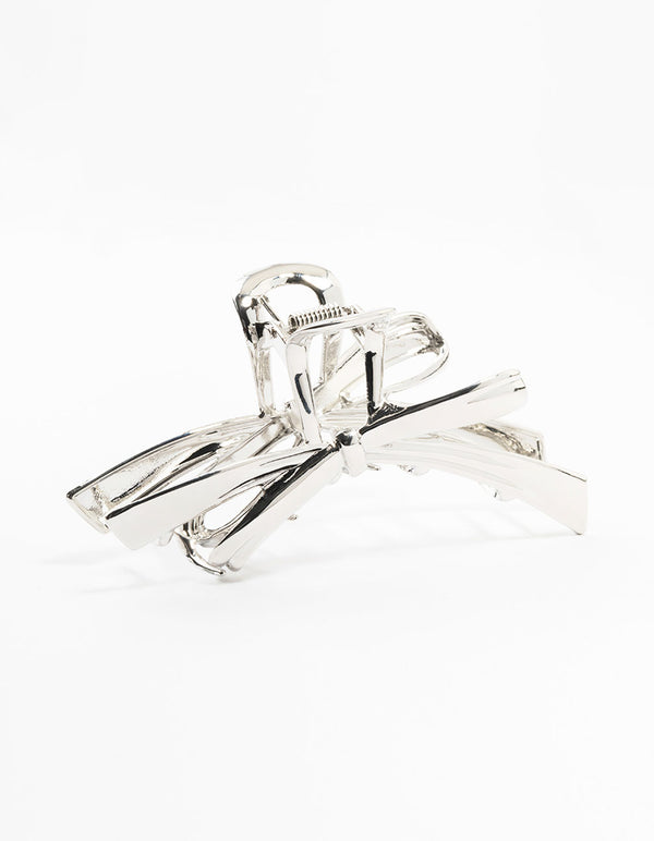 Rhodium Cross Over Bow Claw Clip